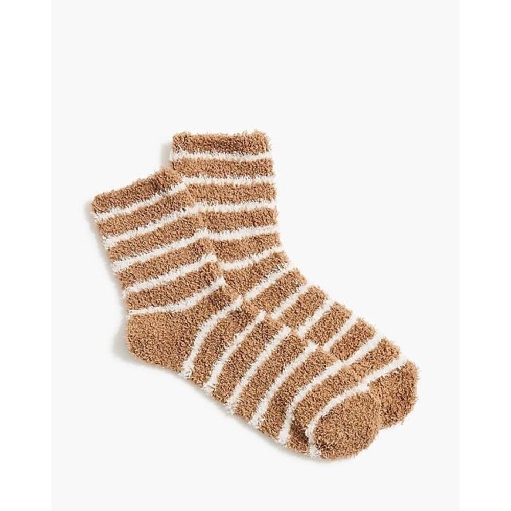 J. Crew in Brown and White Striped Cozy Boot Fuzzy Socks